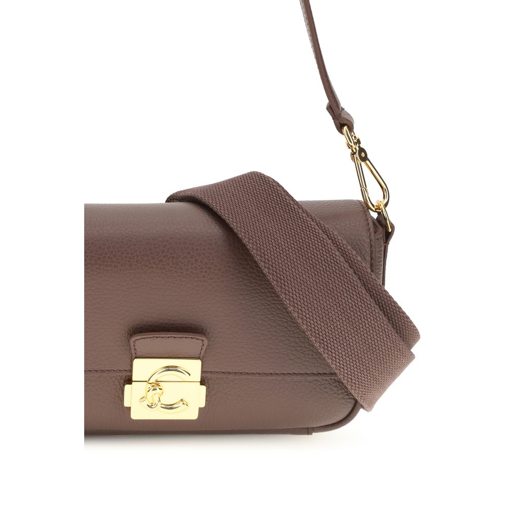 Coccinelle Brown Calf Leather C-Me Lock Medium Shoulder Bag