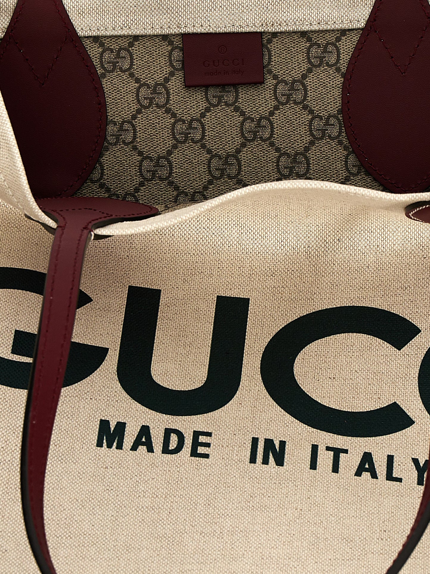 Gucci Beige Canvas Tote Bag with Logo Print