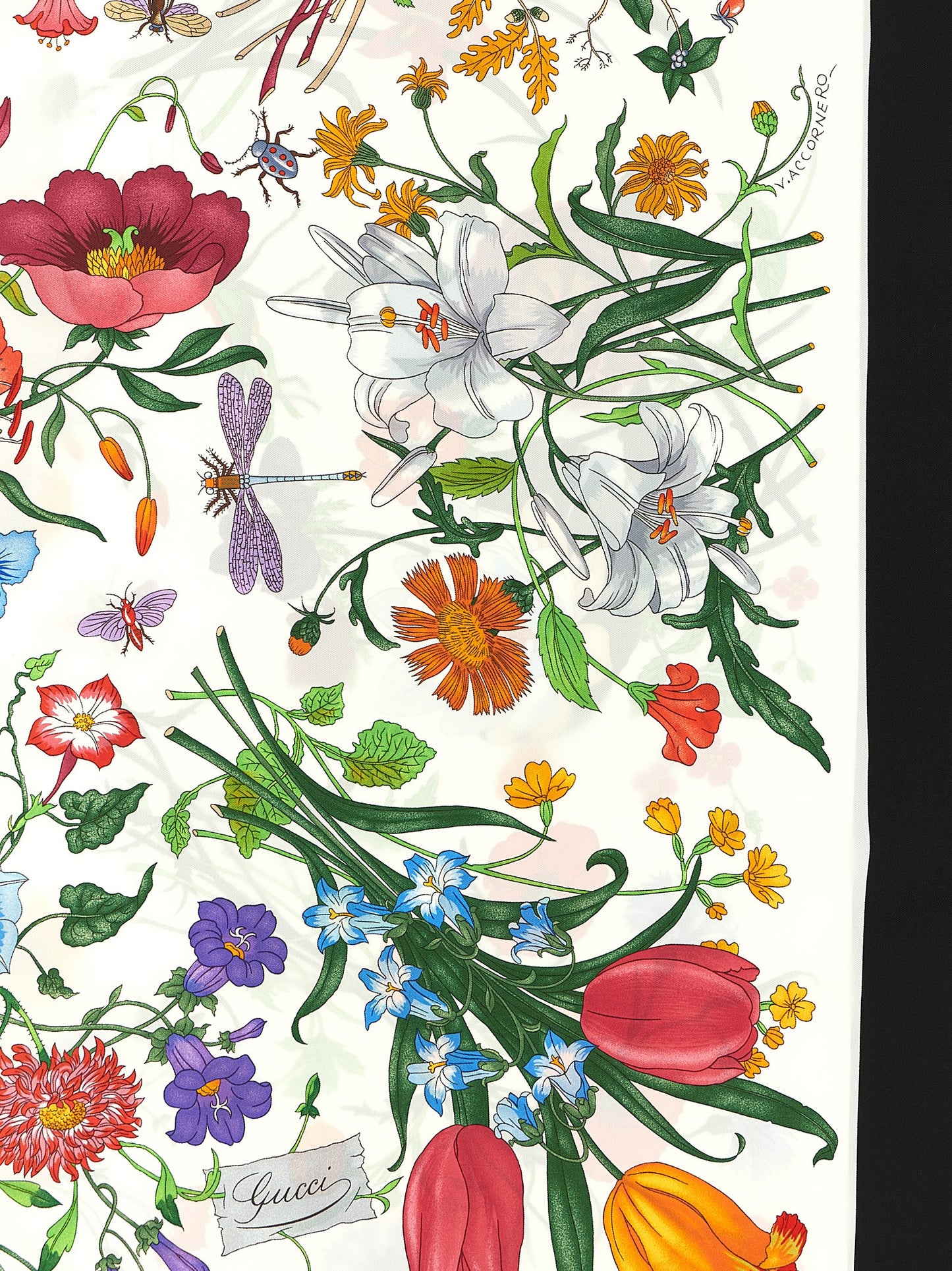 Gucci Black Silk Scarf - Flora Print from La Famiglia Collection