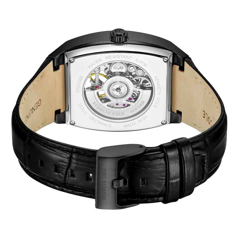 Kenneth Cole Men's Black Leather Dress Watch with Blue Dial