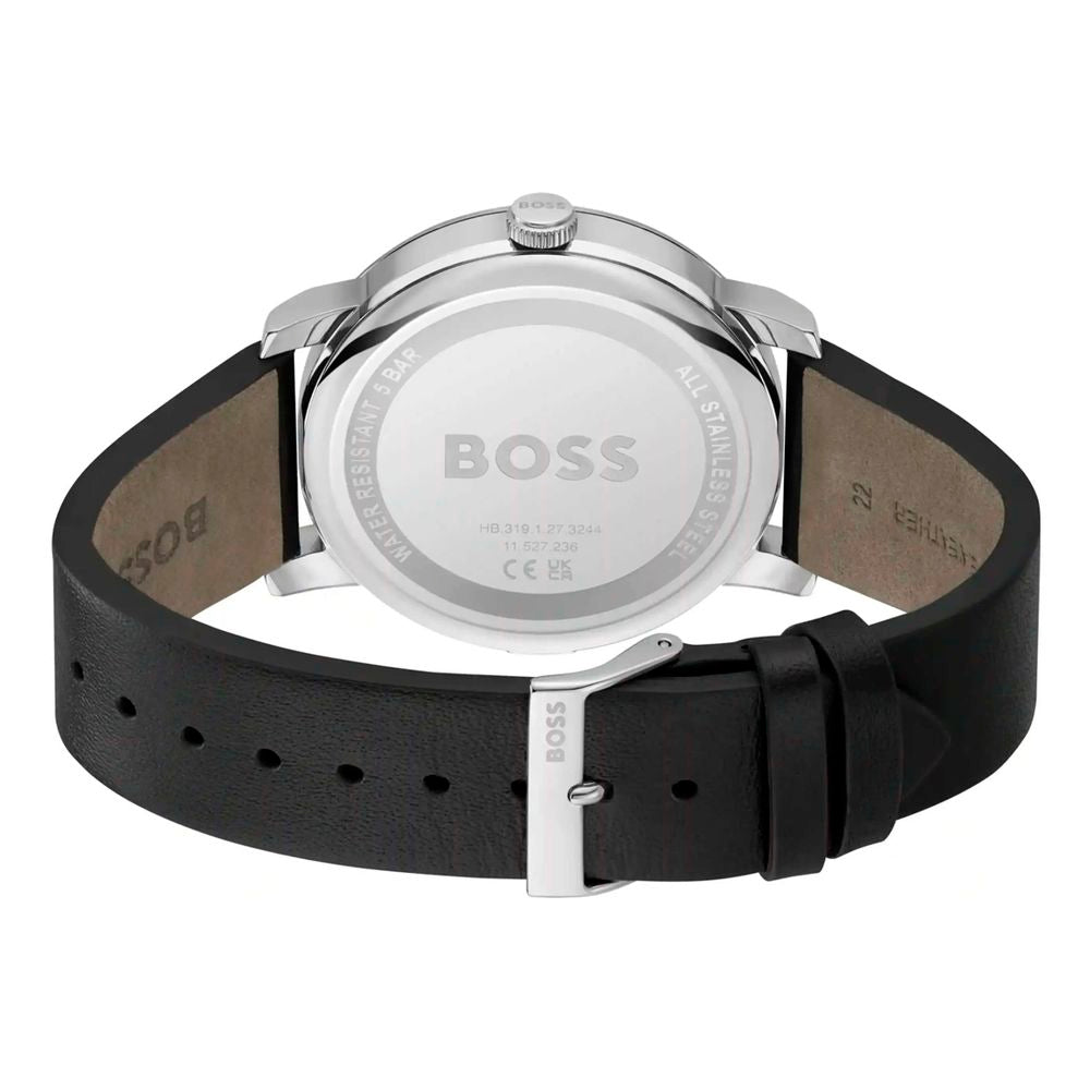 Hugo Boss Men's Black Leather Dress Watch with Quartz Movement