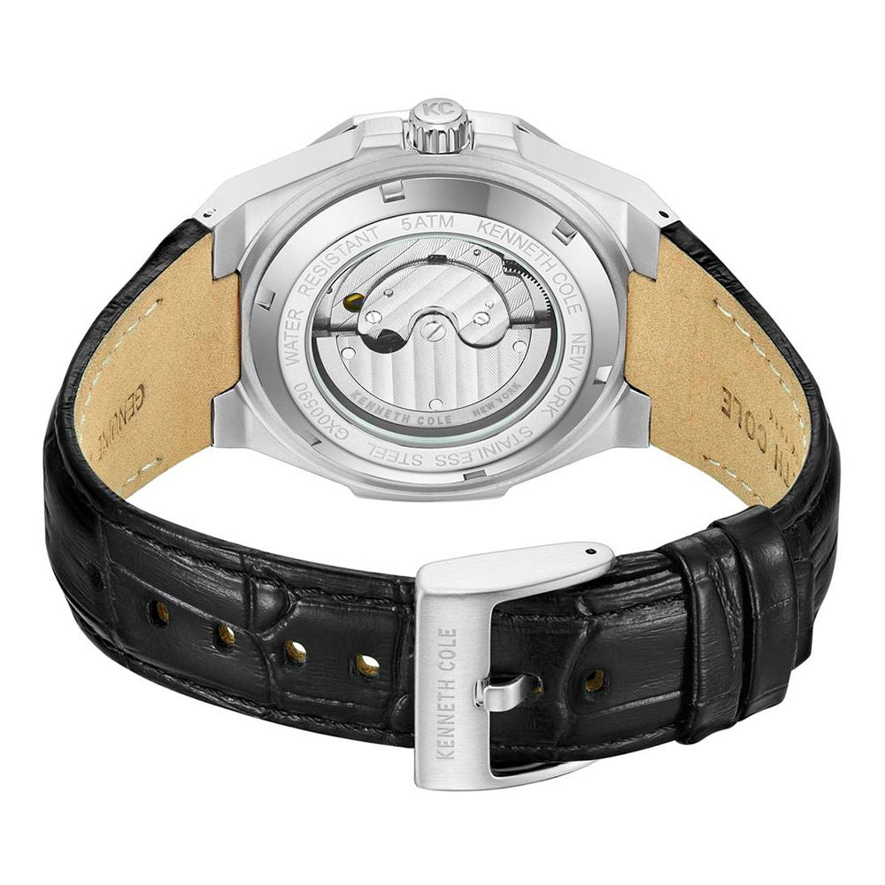 Kenneth Cole Men’s Black Leather Dress Watch with Automatic Movement