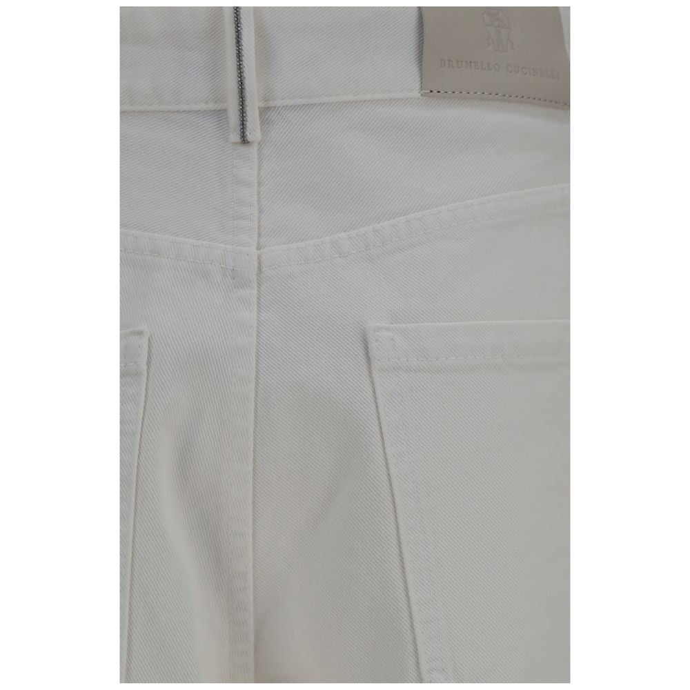 Brunello Cucinelli Beige Cotton High-Rise Palazzo Jeans