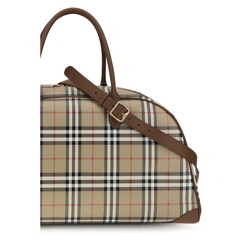 Burberry Check Travel Bag Beige Cotton Shoulder Bag 55.5x24x27