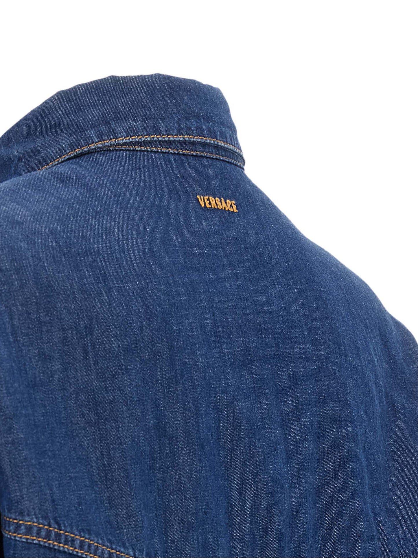 Versace Blue Cotton Crop Blouse with Medusa Buttons