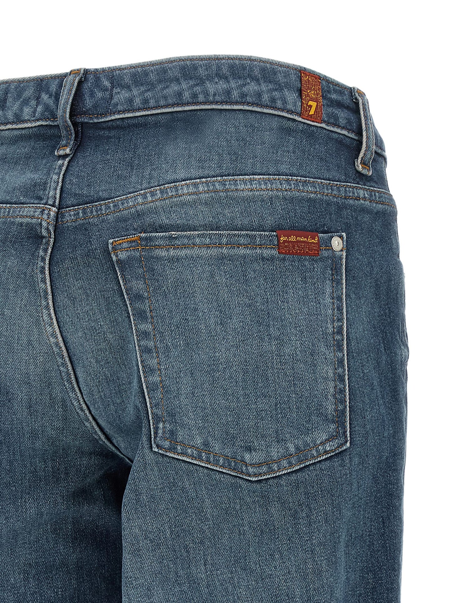 7 For All Mankind Blue Cotton Tapered Low Cigarette Jeans