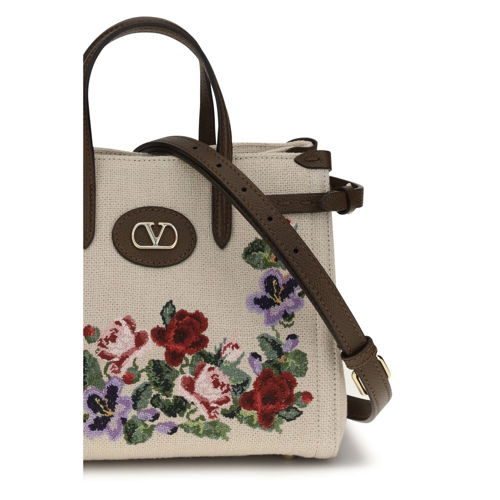 Valentino Garavani Beige Linen Shoulder Bag