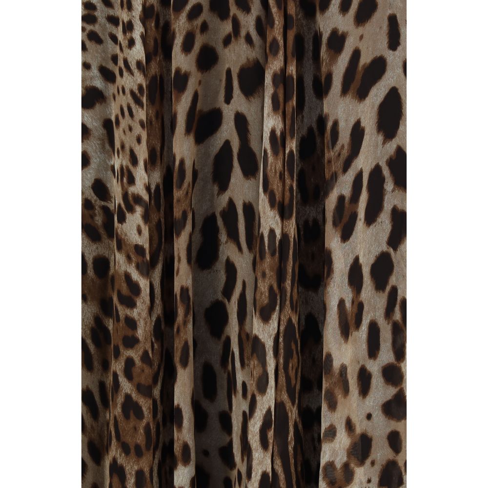 Dolce & Gabbana Leopard-Print Chiffon Long Skirt in Beige