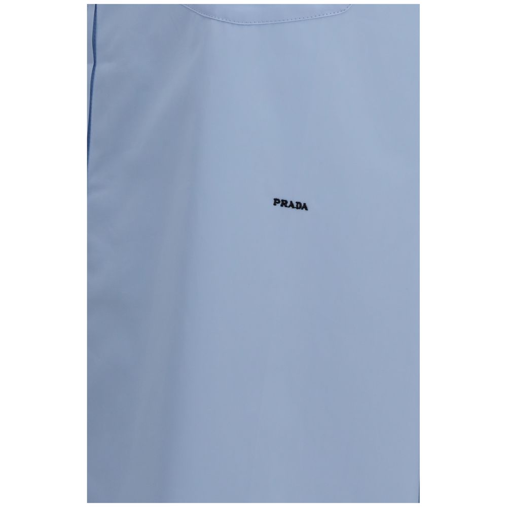 Prada Oversized Blue Cotton Shirt with Pocket and Embroidered Logo