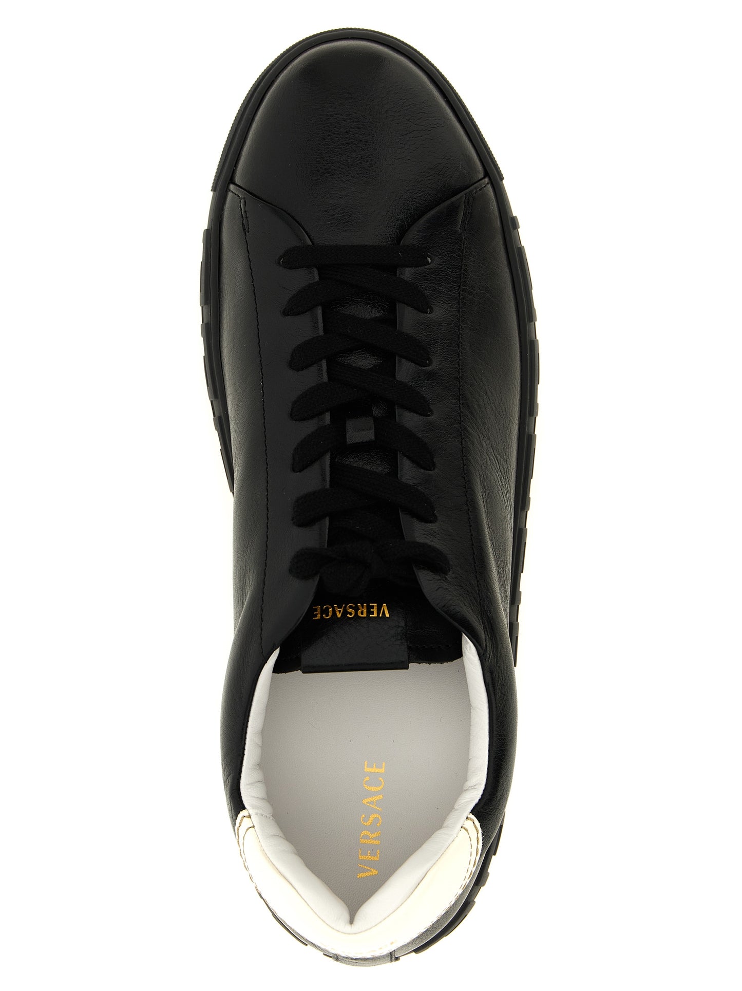 Versace Bicolor Calfskin Low Top Sneakers in White/Black