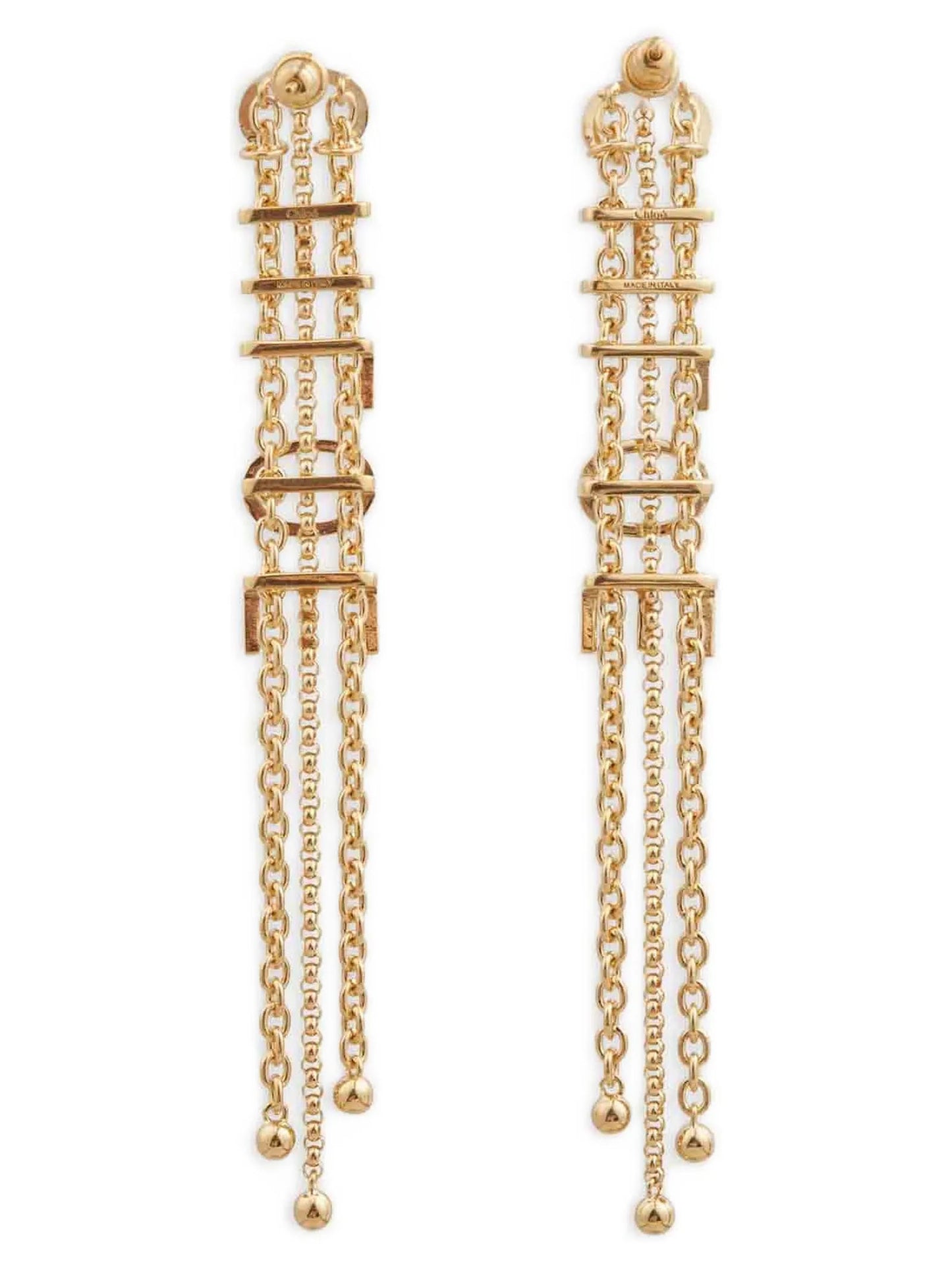 Chloé Gold Brass Mini Belt Pendant Earrings