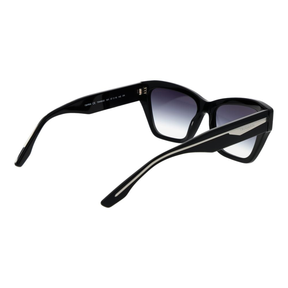 Trussardi Women’s Sunglasses – Black Cat Eye Frame, Blue Gradient Lenses