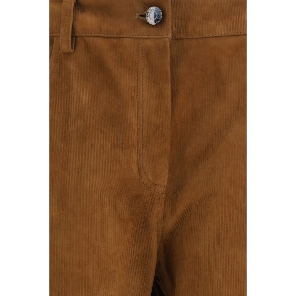 Magda Butrym Brown Lambskin Suede Corduroy Pants