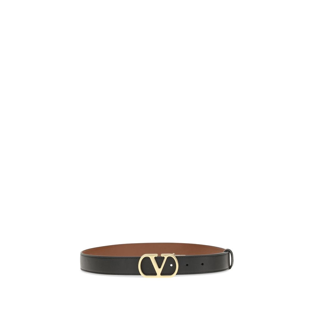 Valentino Garavani Black Calf Leather Reversible VLogo Signature Belt
