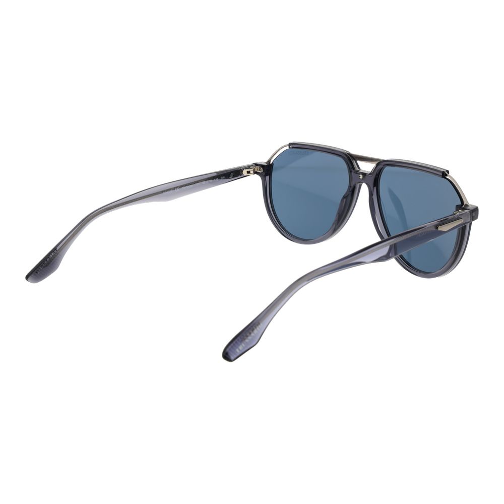 Trussardi Men’s Sunglasses – Gray Acetate & Stainless Steel Aviator Frame, Blue Lenses