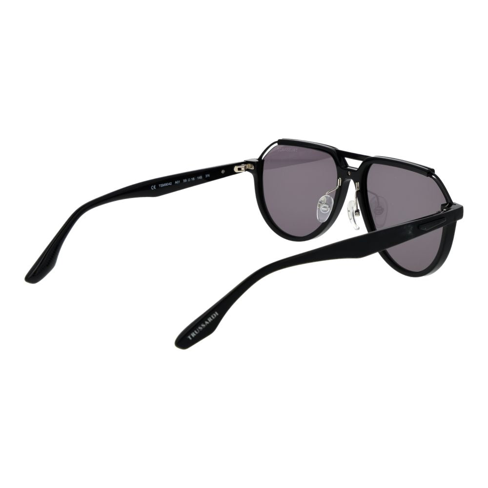 Trussardi Men’s Sunglasses – Black Aviator Frame, Grey Lenses