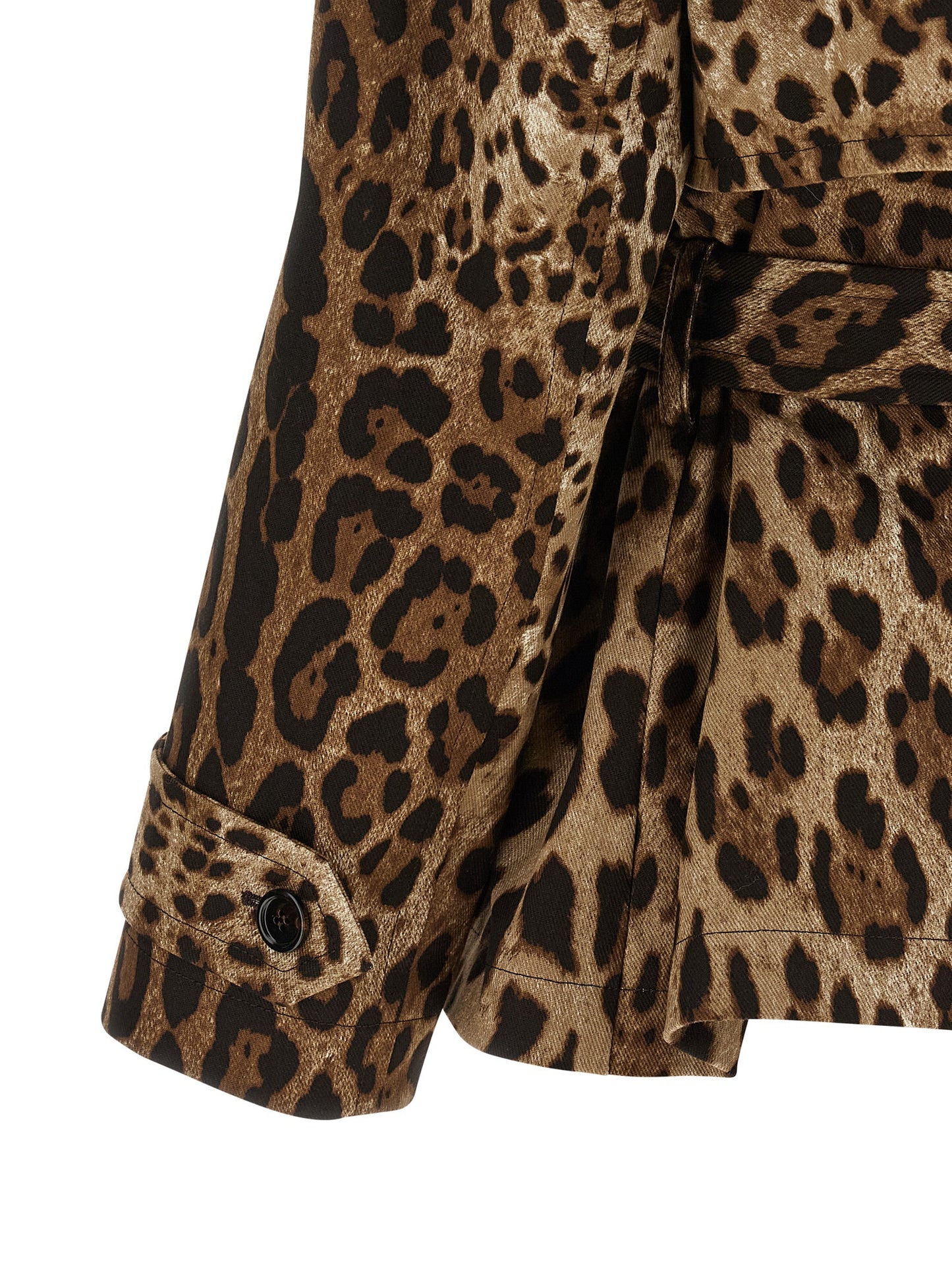 Dolce & Gabbana Brown Double-Breasted Trench Coat with Leo Print