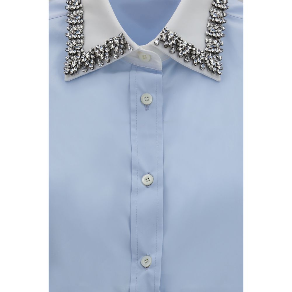 Prada Jewel-Embellished Blue Cotton Dress Shirt