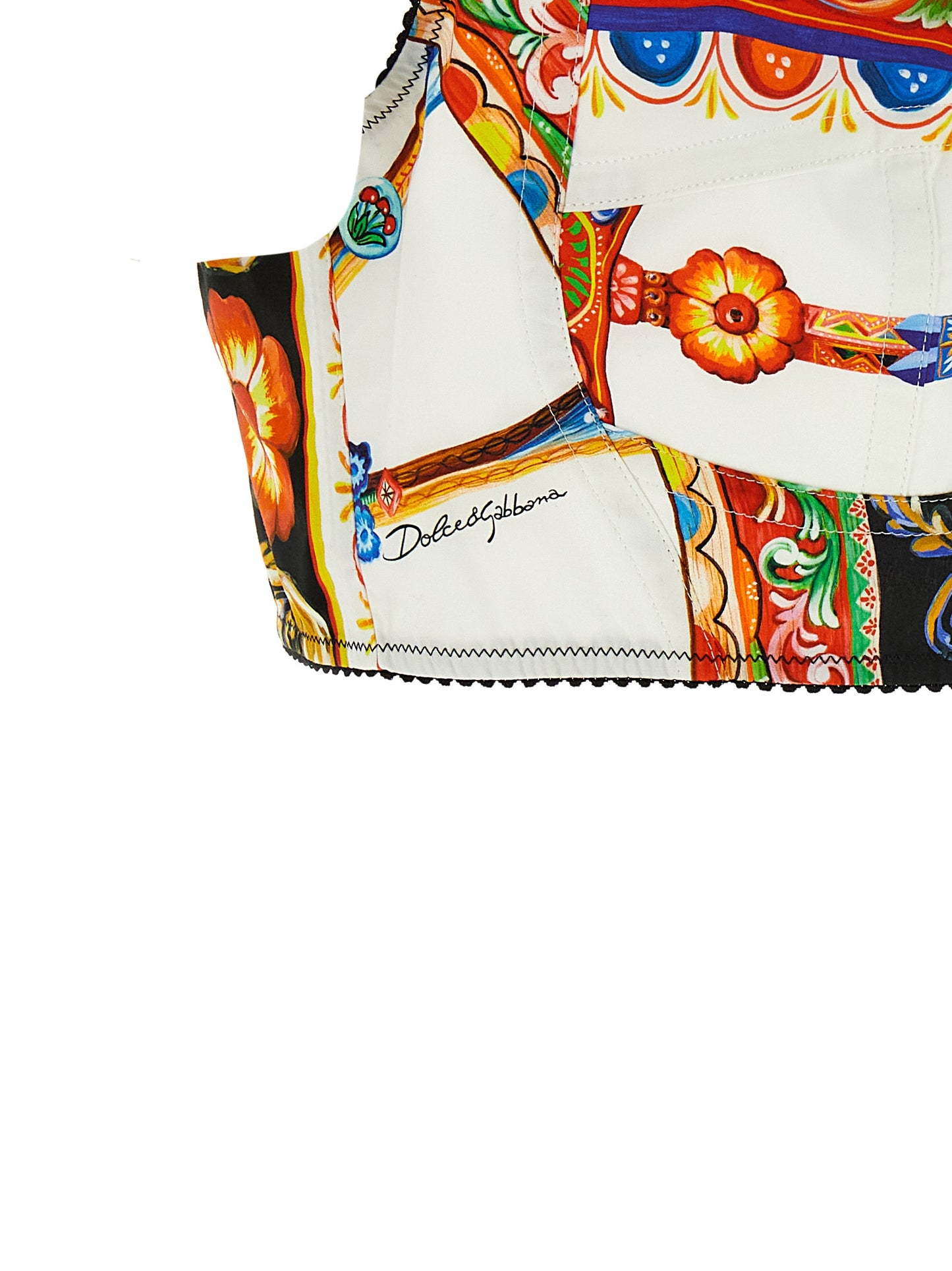 Dolce & Gabbana Multicolor Cotton Crop Top with Sweetheart Neckline