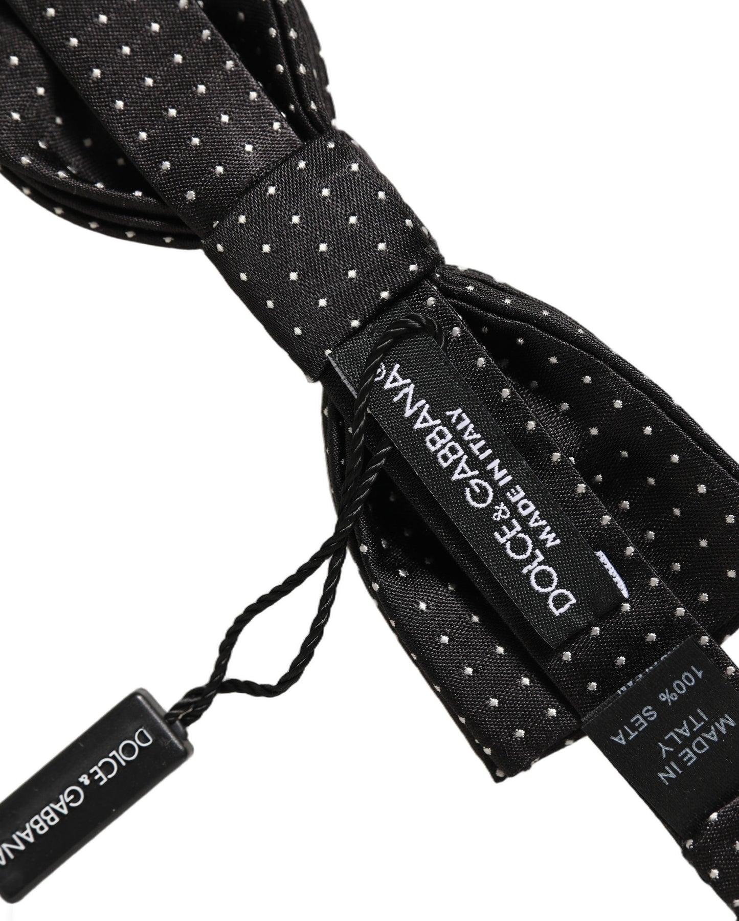 Dolce & Gabbana Black White Polka Dot Adjustable Neck Papillon Bow Tie