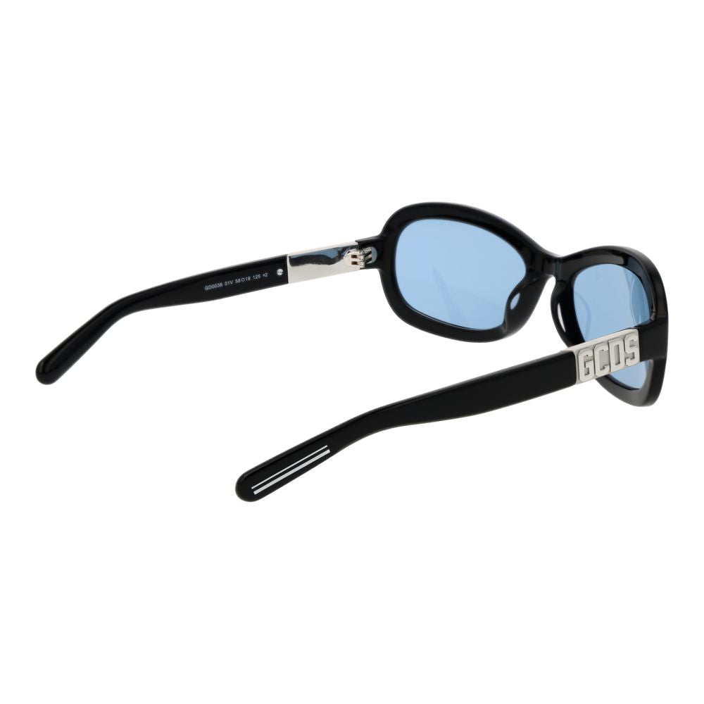 GCDS Unisex Sunglasses – Black Oval Frame with Blue Lenses, 58mm