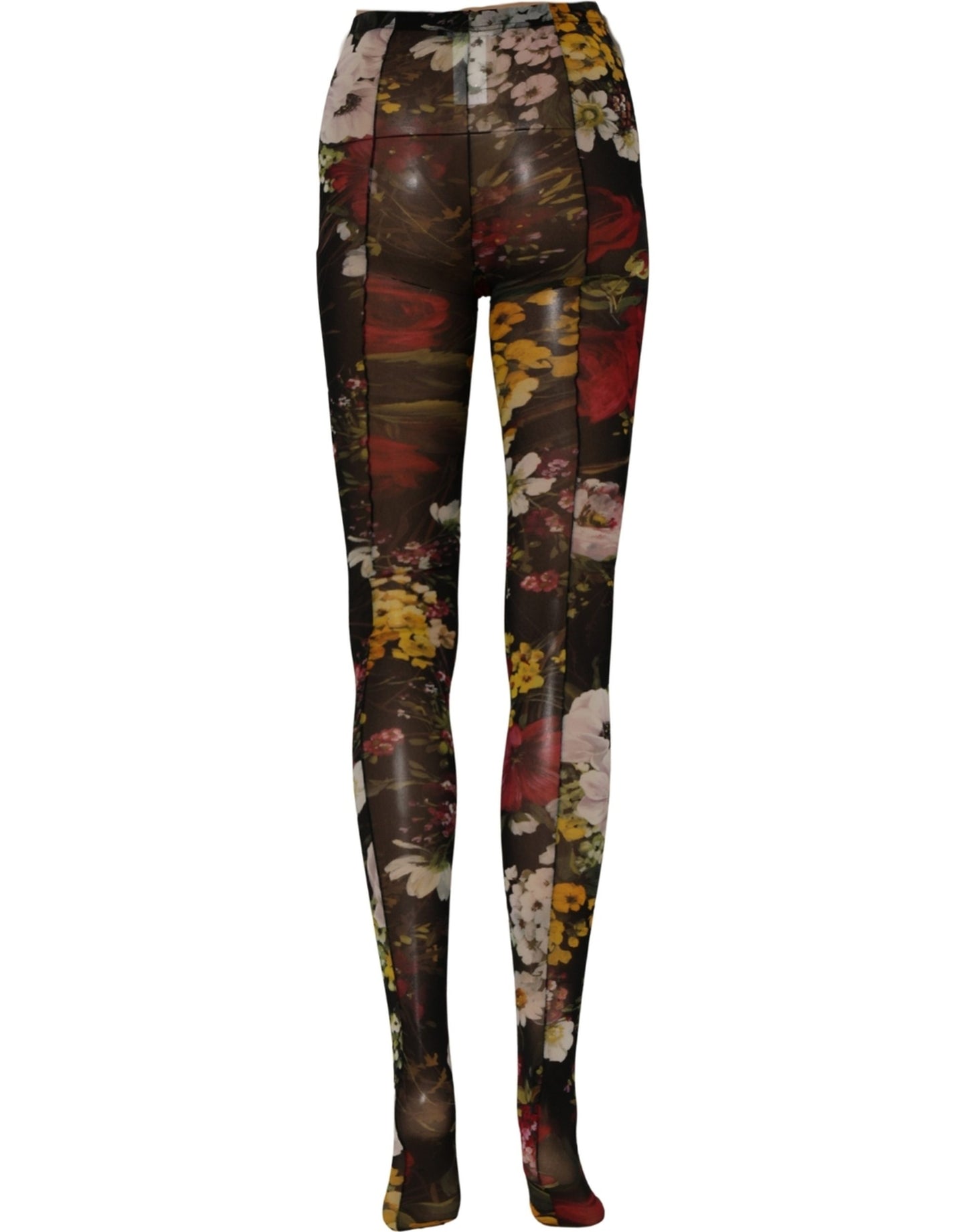 Dolce & Gabbana Black Nylon Floral Print Tights Stockings Socks