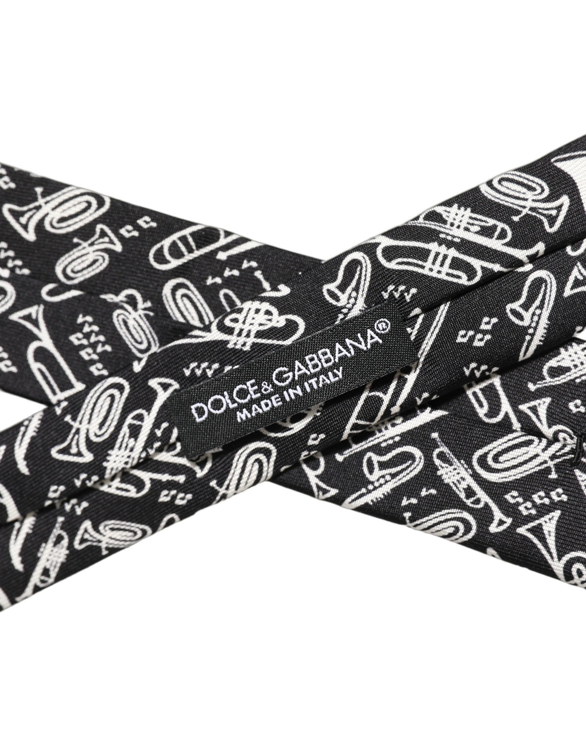 Dolce & Gabbana Black Musical Instrument Silk Adjustable Tied Necktie
