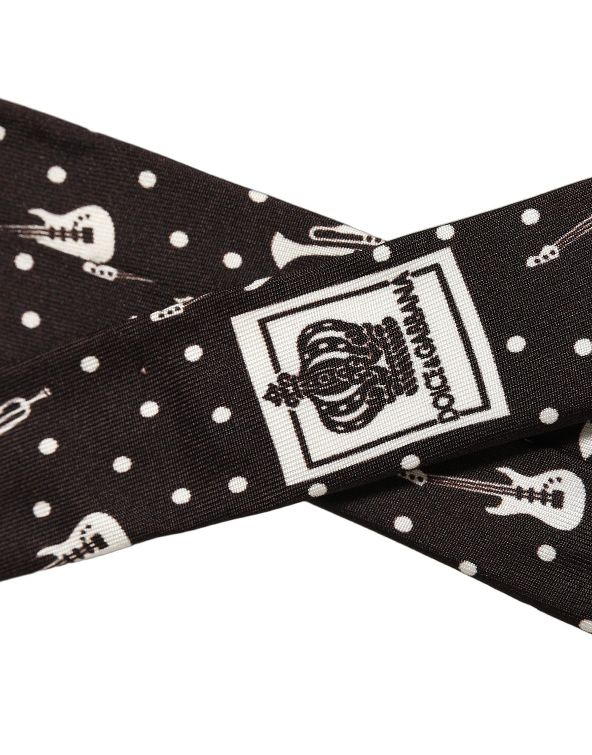 Dolce & Gabbana Black Musical Instrument Silk Adjustable Tied Necktie