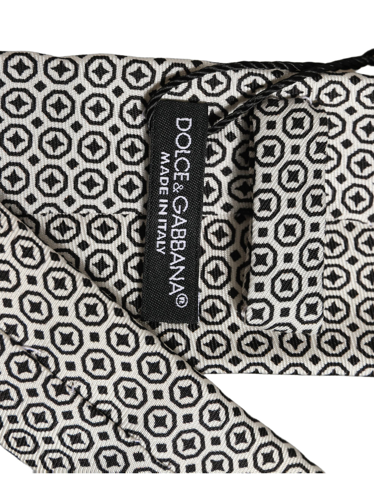 Dolce & Gabbana Black White Geometric Adjustable Necktie Accessory Tie