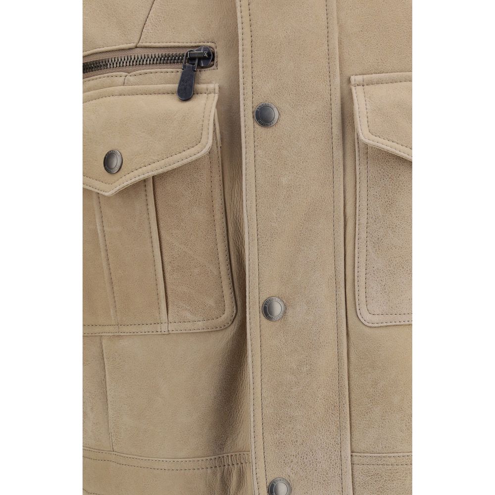 Brunello Cucinelli Beige Lambskin Full-Length Jacket - XL