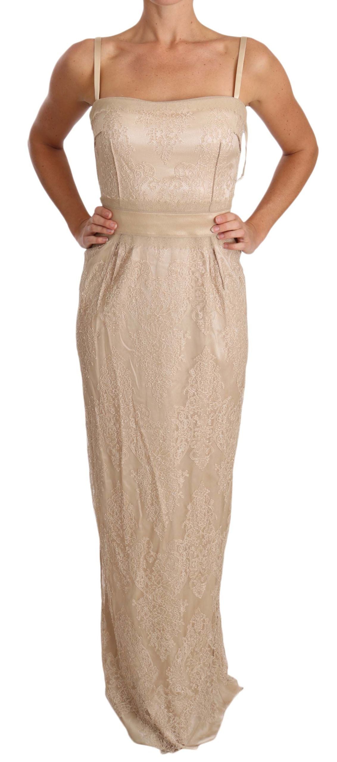 - Elegant Beige Sheath Floor-Length Dress