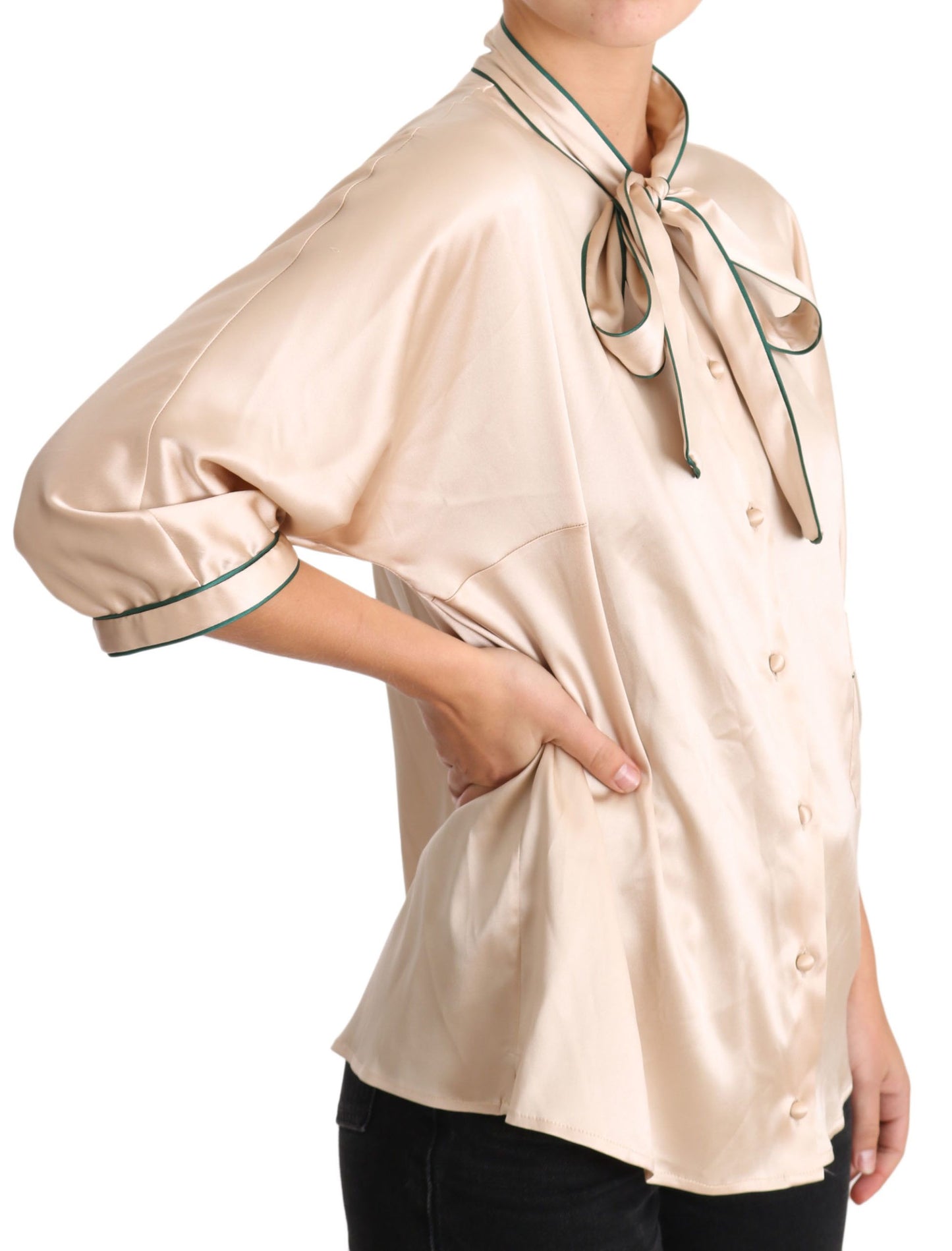 - Elegant Beige Silk Blend Blouse Top