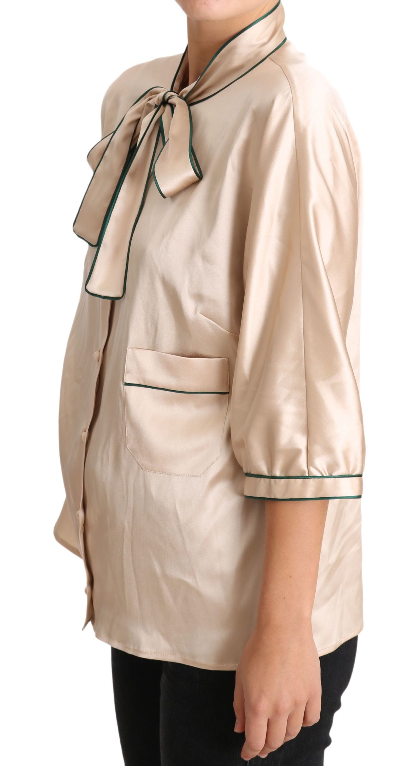 - Elegant Beige Silk Blend Blouse Top