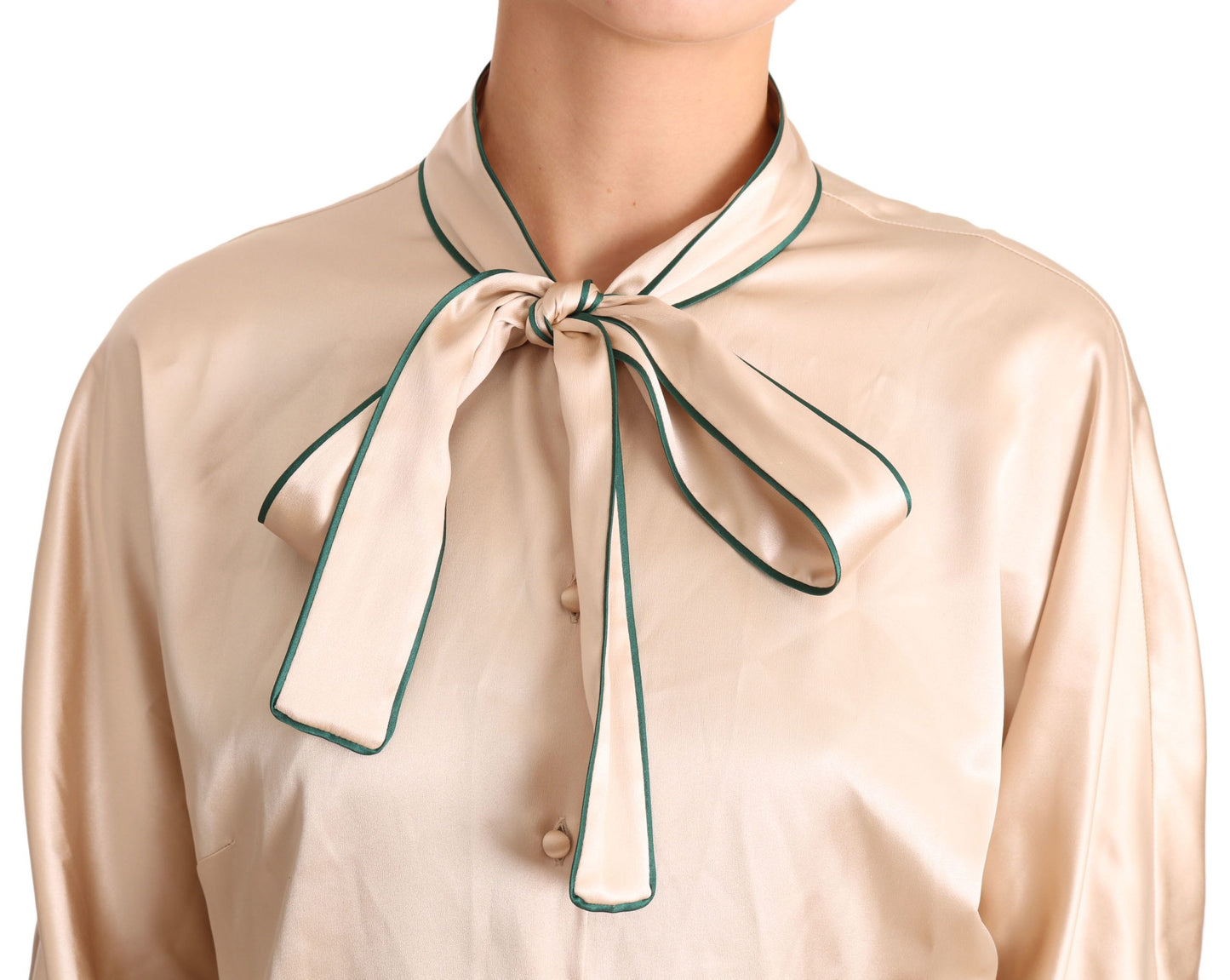 - Elegant Beige Silk Blend Blouse Top