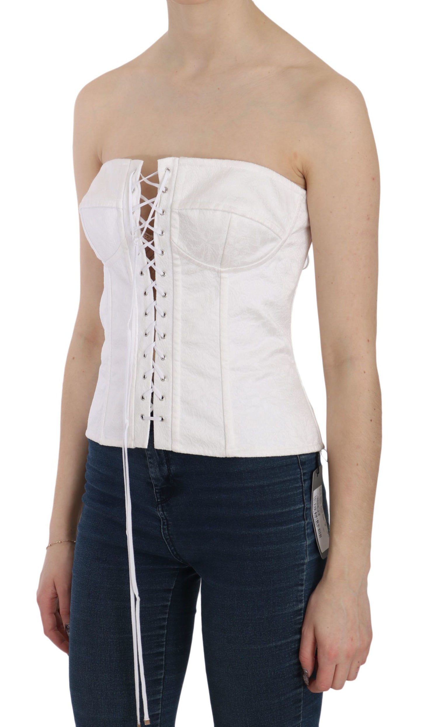 - Elegant White Strapless Corset Top