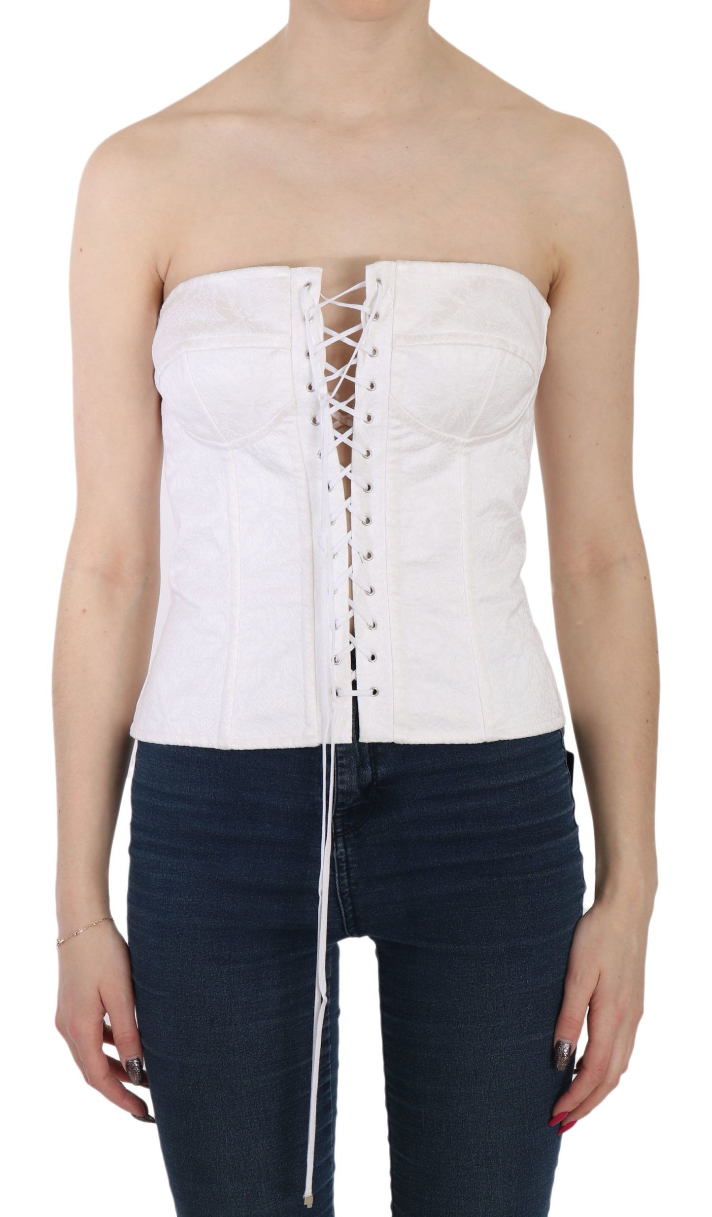 - Elegant White Strapless Corset Top