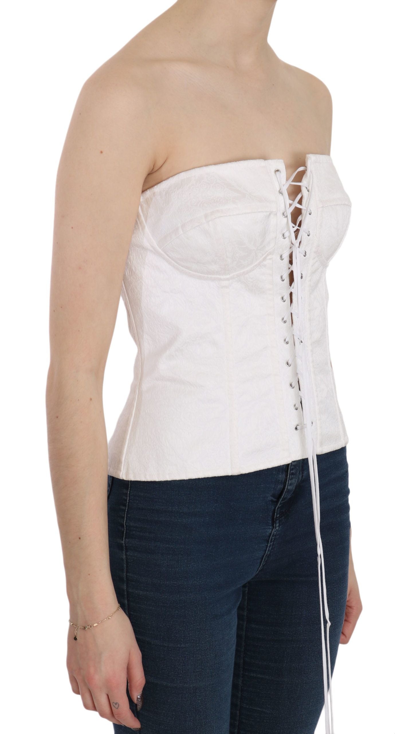 - Elegant White Strapless Corset Top
