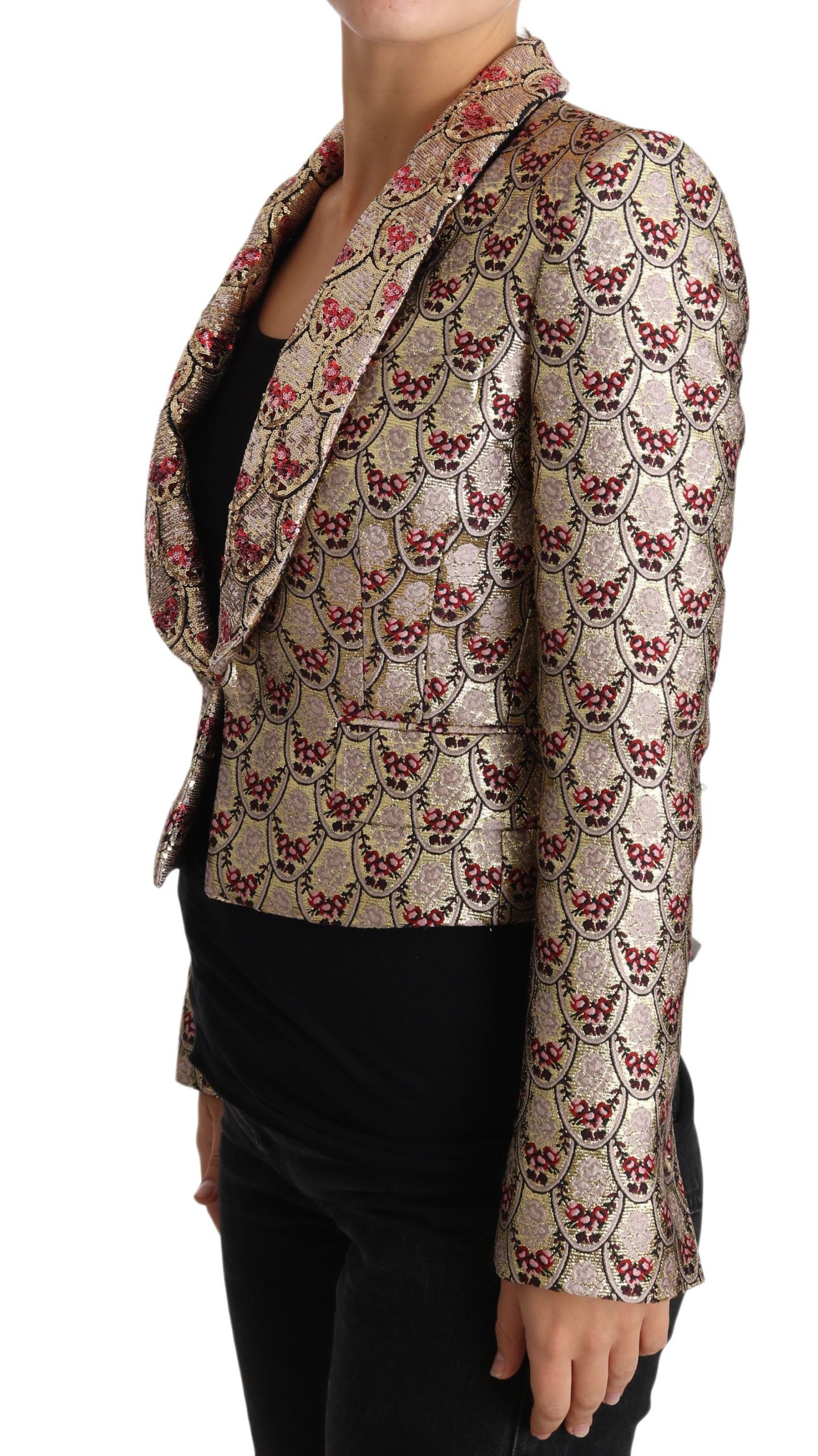 - Glittering Gold Floral Sequined Blazer Jacket