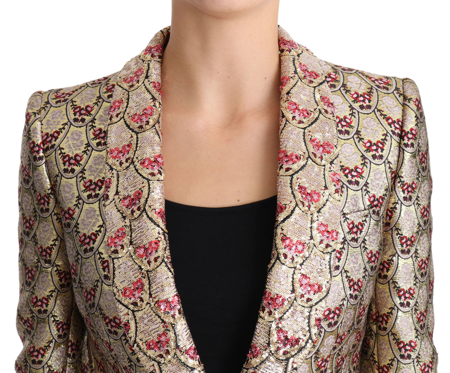 - Glittering Gold Floral Sequined Blazer Jacket