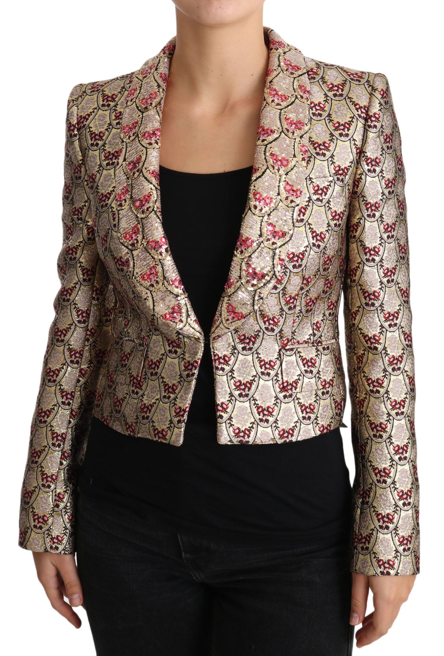 - Glittering Gold Floral Sequined Blazer Jacket