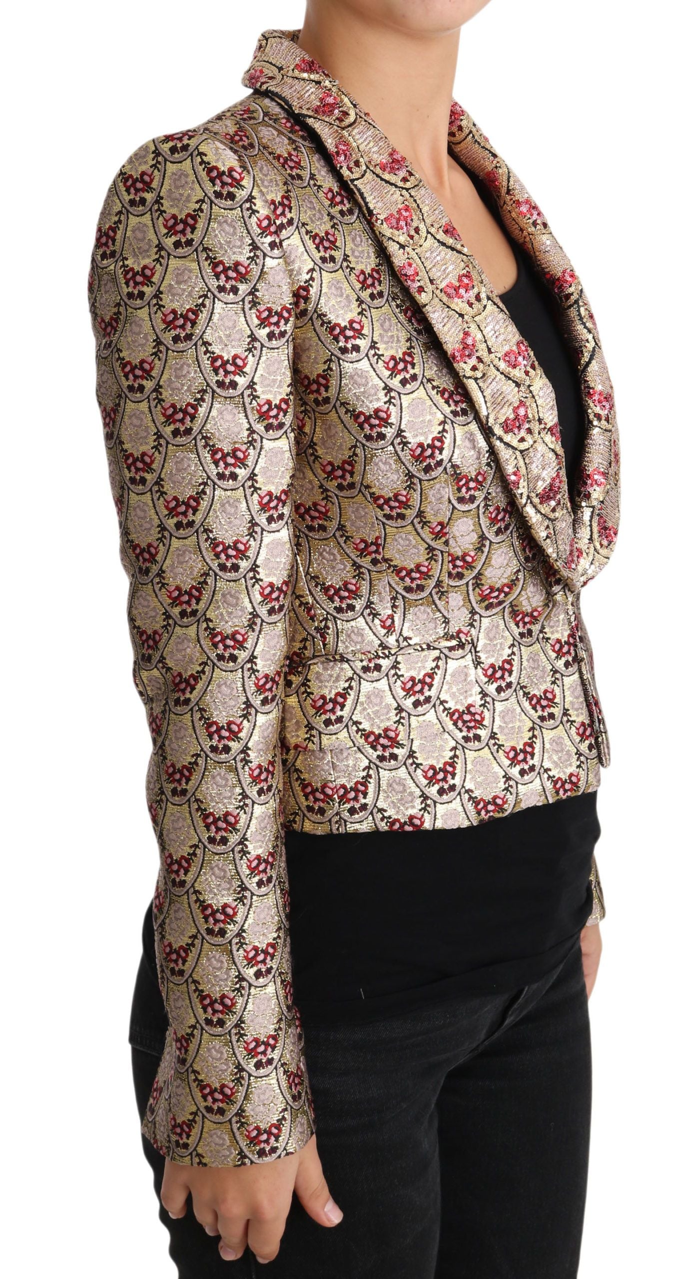 - Glittering Gold Floral Sequined Blazer Jacket