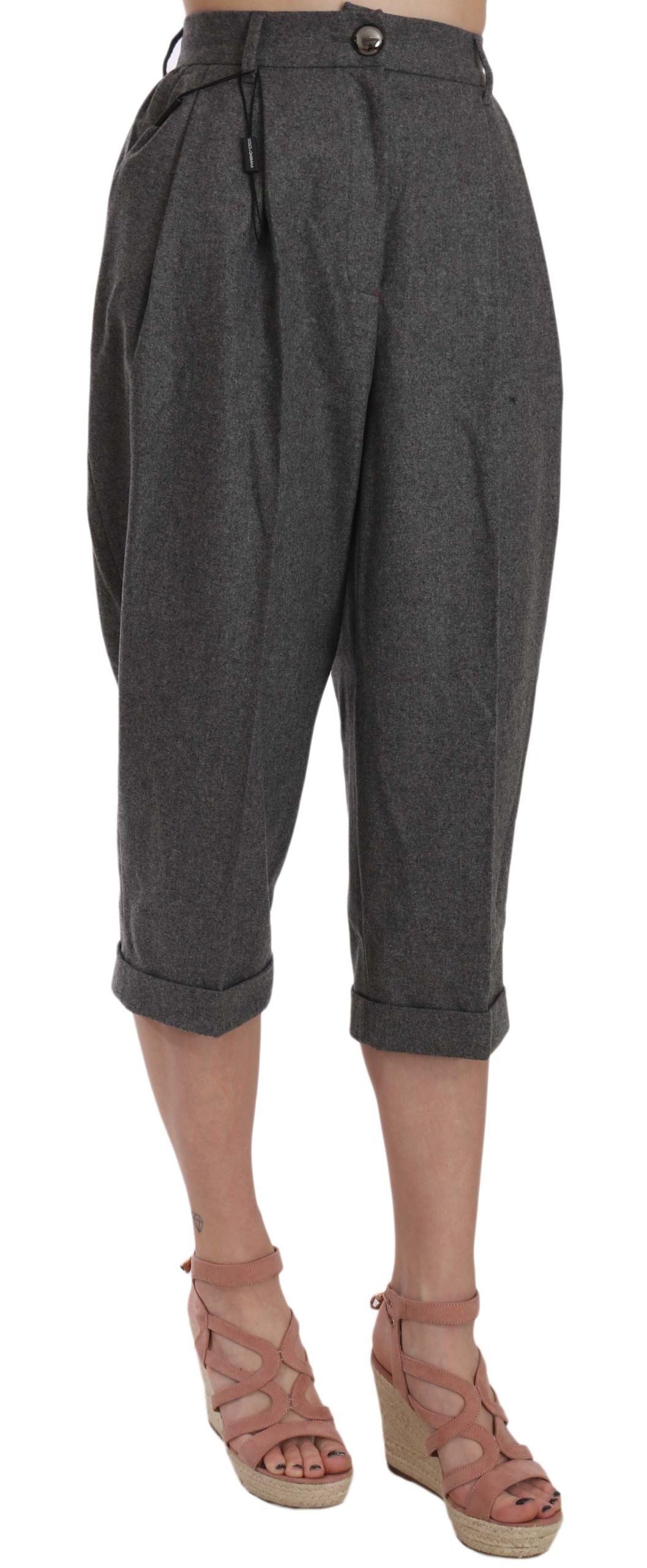 - Elegant Gray Wool-Cashmere Pleated Trousers