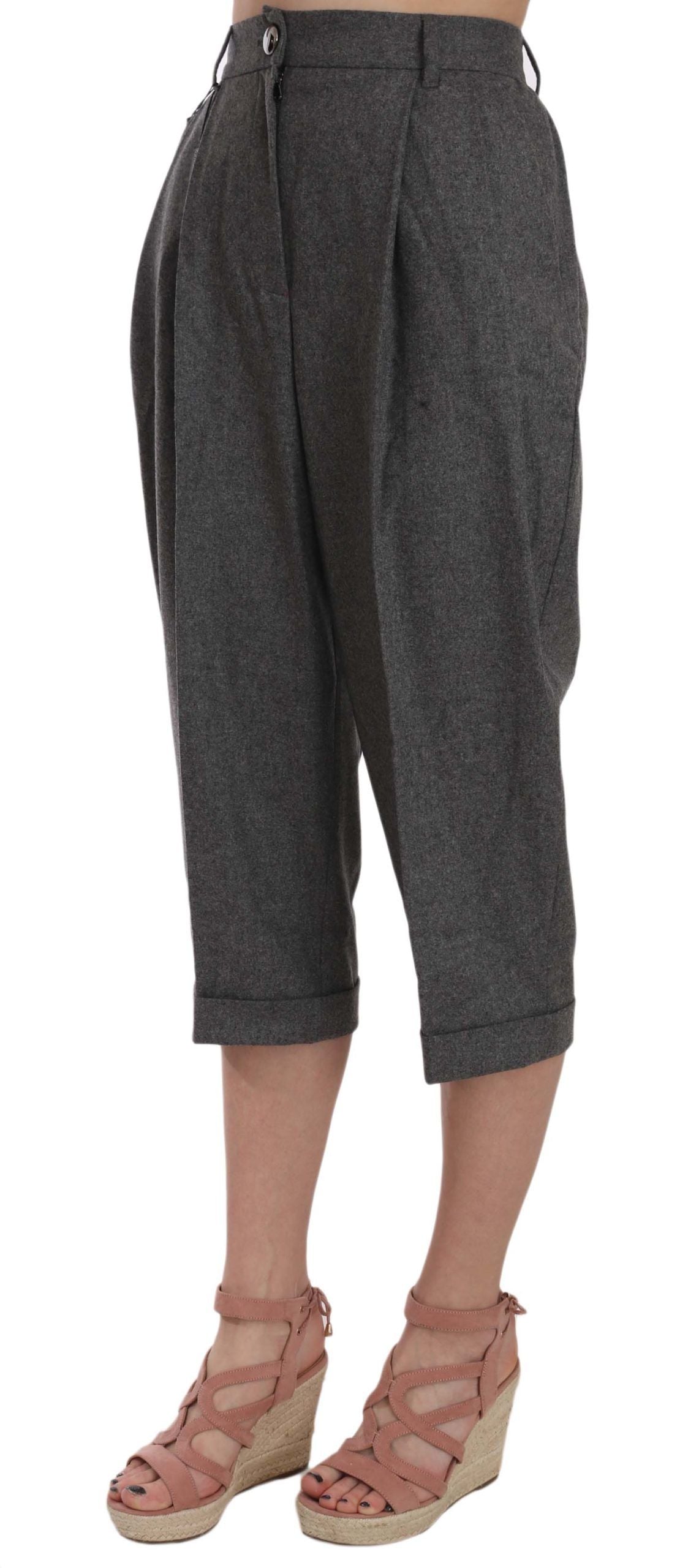 - Elegant Gray Wool-Cashmere Pleated Trousers