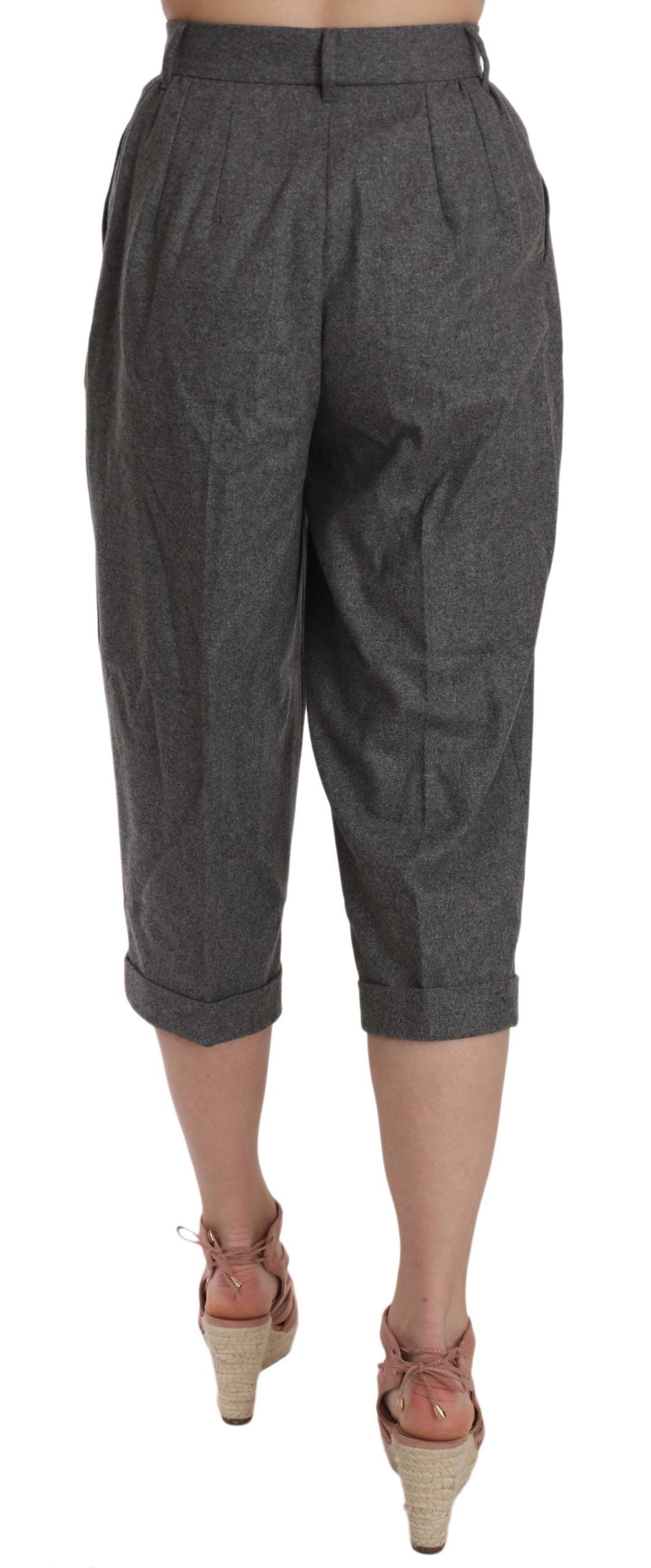 - Elegant Gray Wool-Cashmere Pleated Trousers