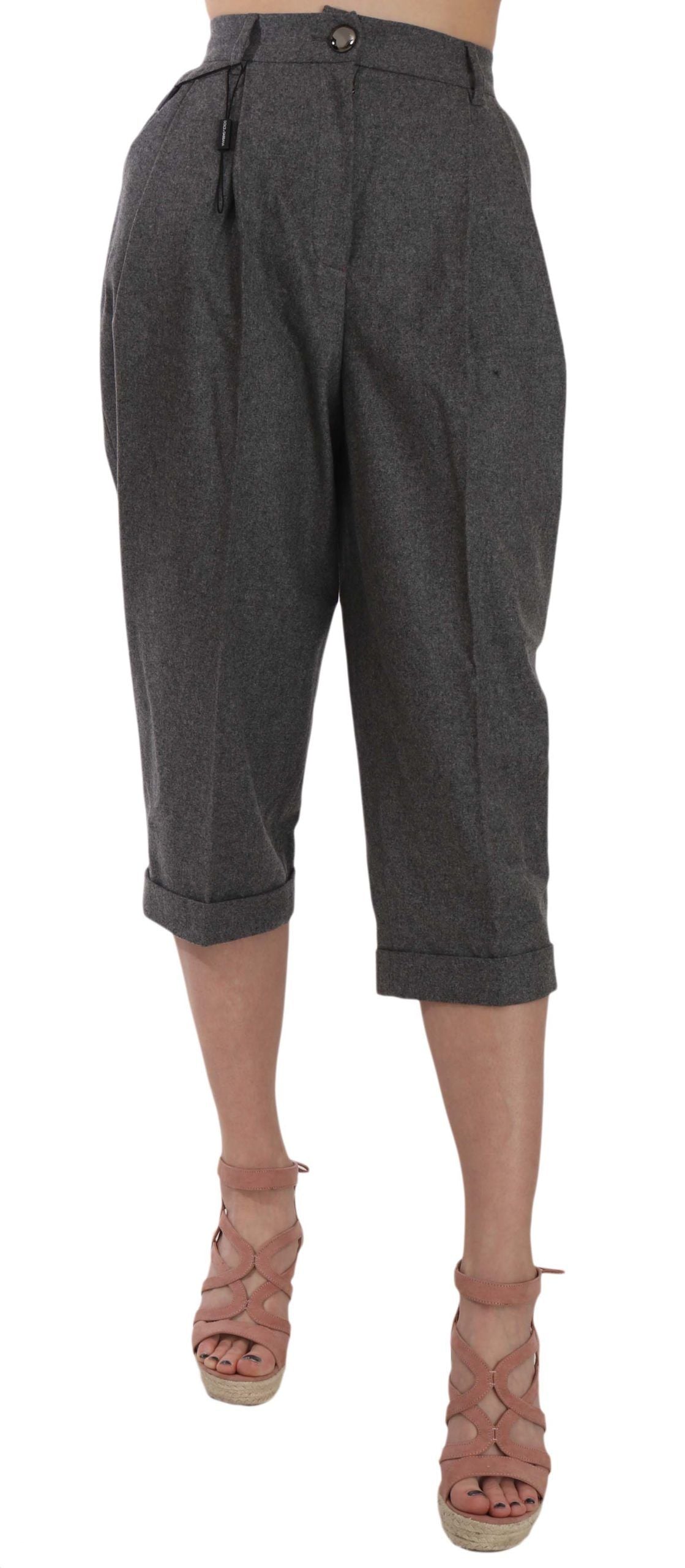 - Elegant Gray Wool-Cashmere Pleated Trousers