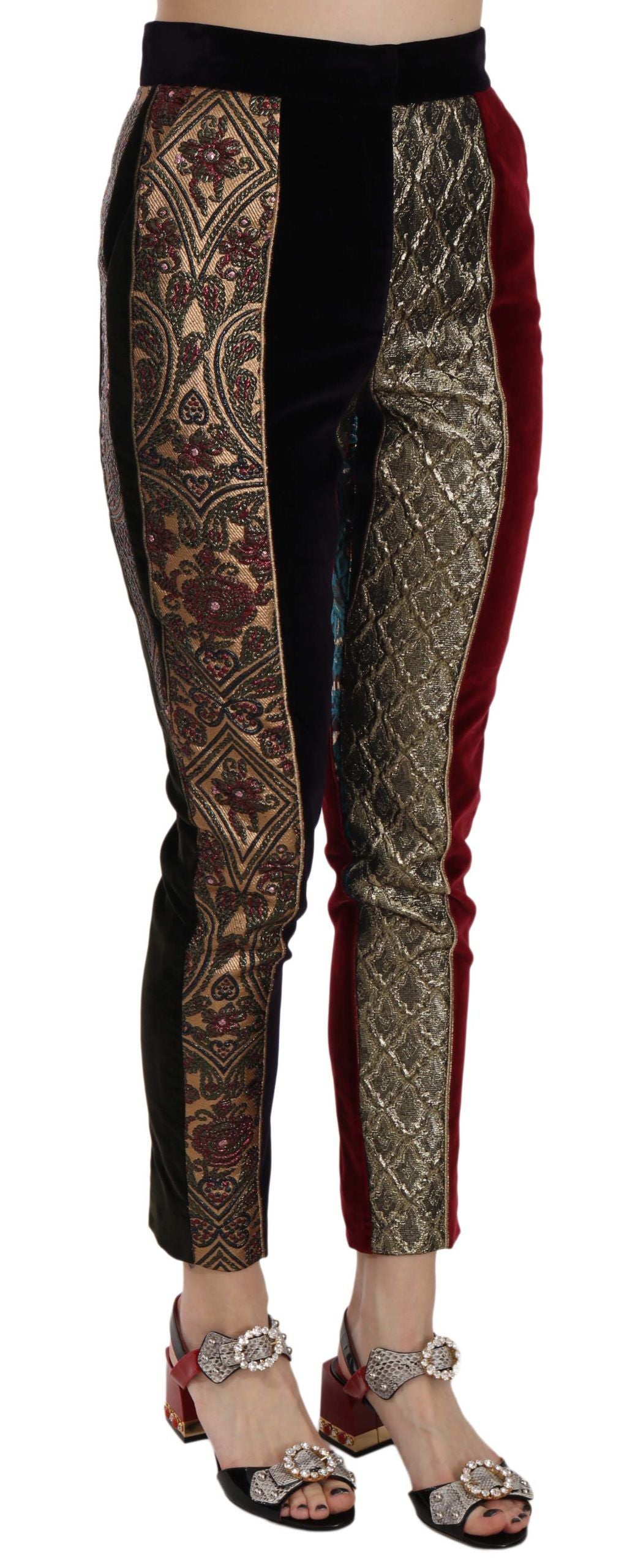 - Elegant Multicolor Jacquard Cropped Pants