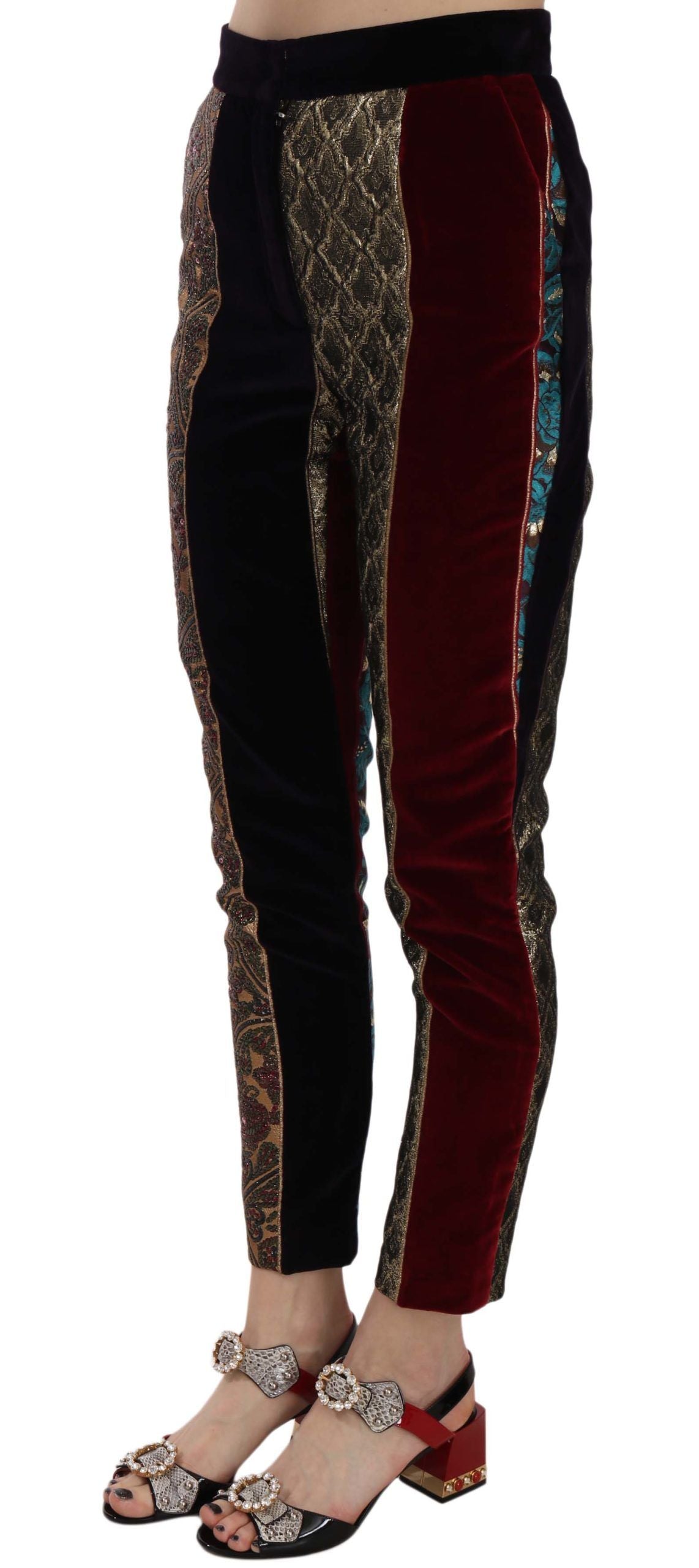 - Elegant Multicolor Jacquard Cropped Pants