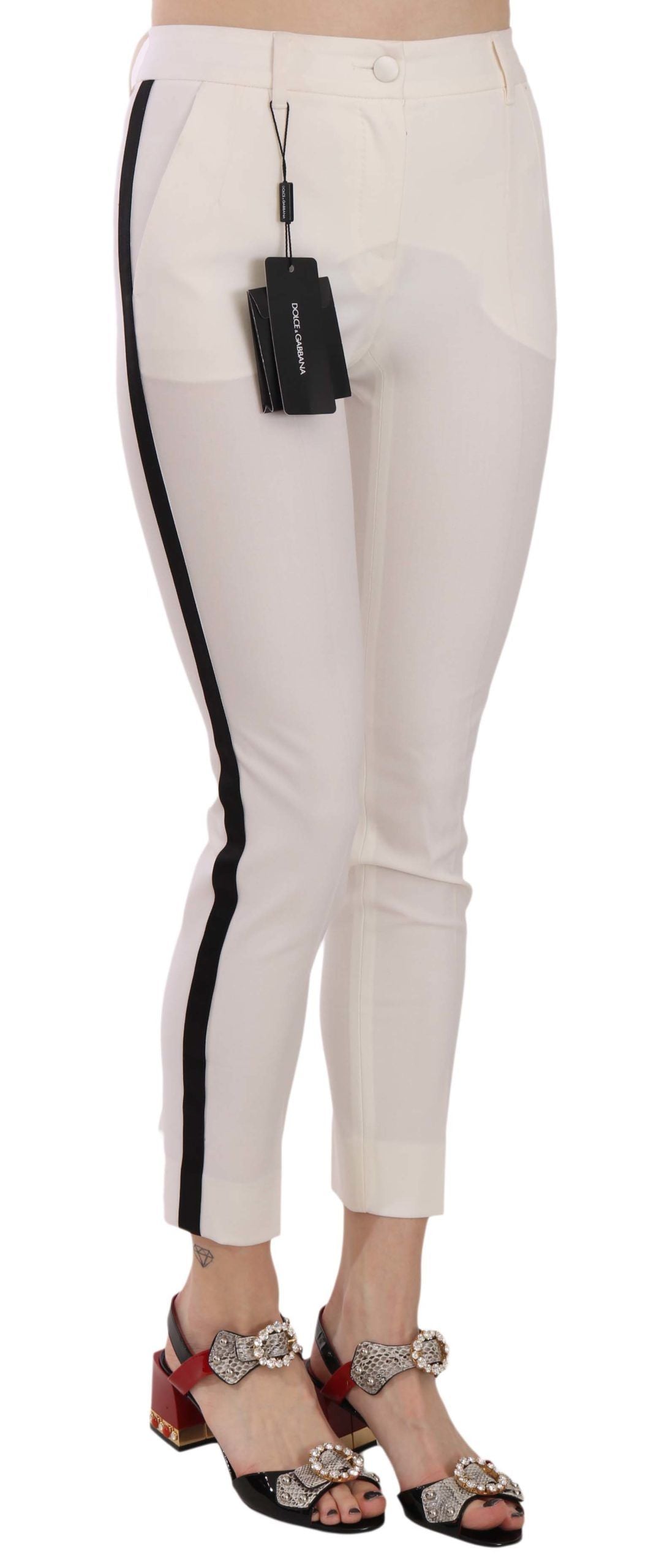 - Elegant Side Stripe Cropped Wool Trousers
