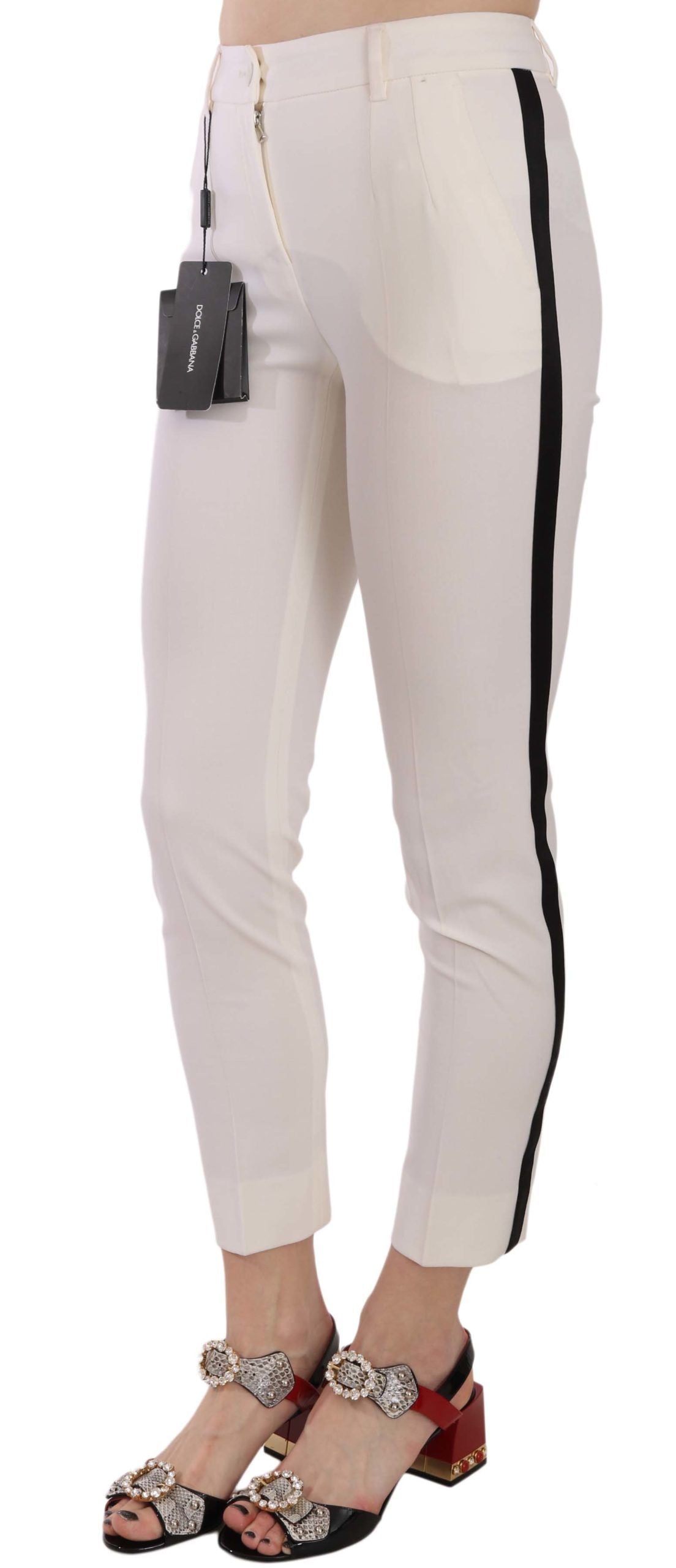 - Elegant Side Stripe Cropped Wool Trousers