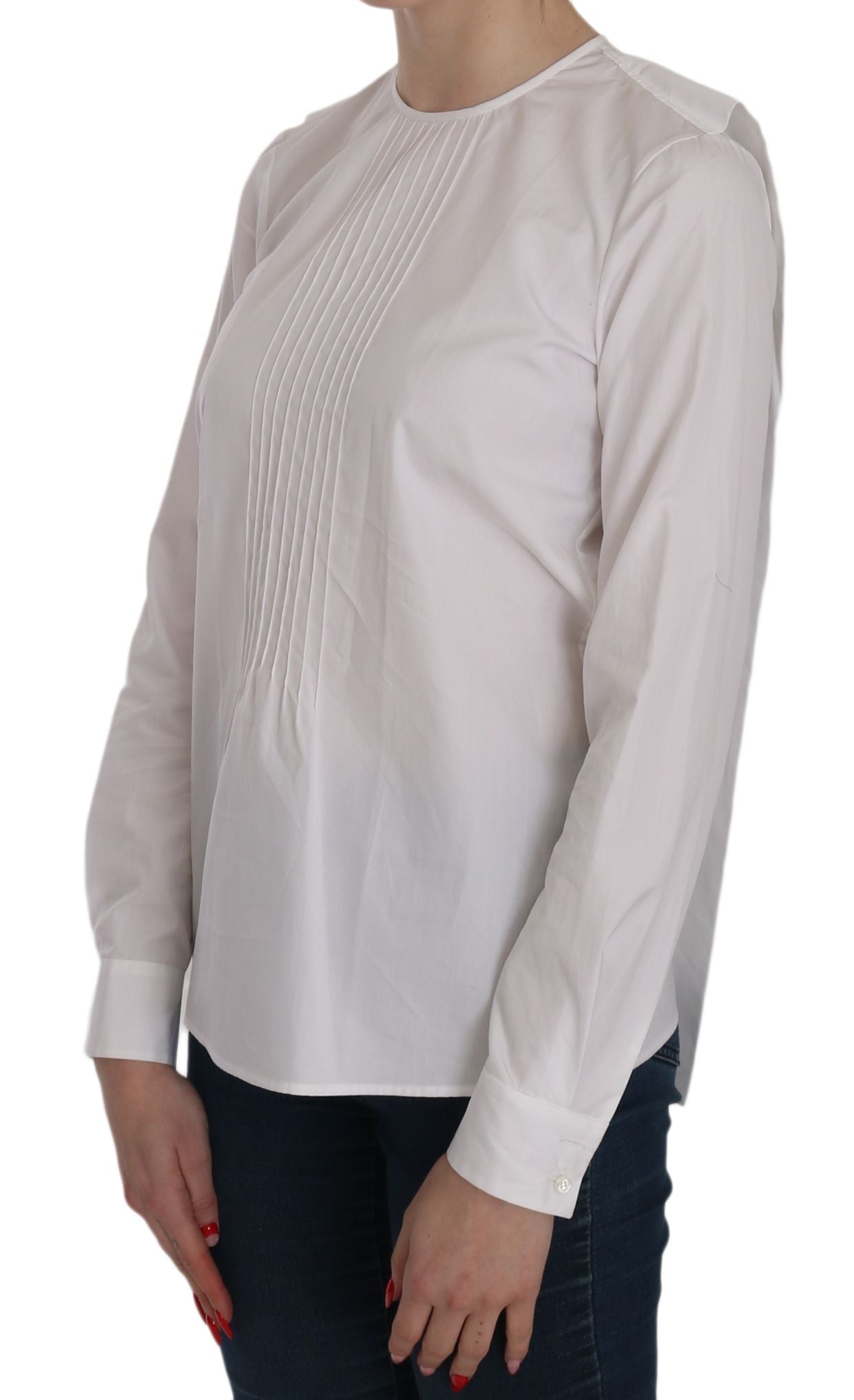 - Elegant White Cotton Crew Neck Top